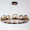 Modern home decor amber glass round hanging chandelier